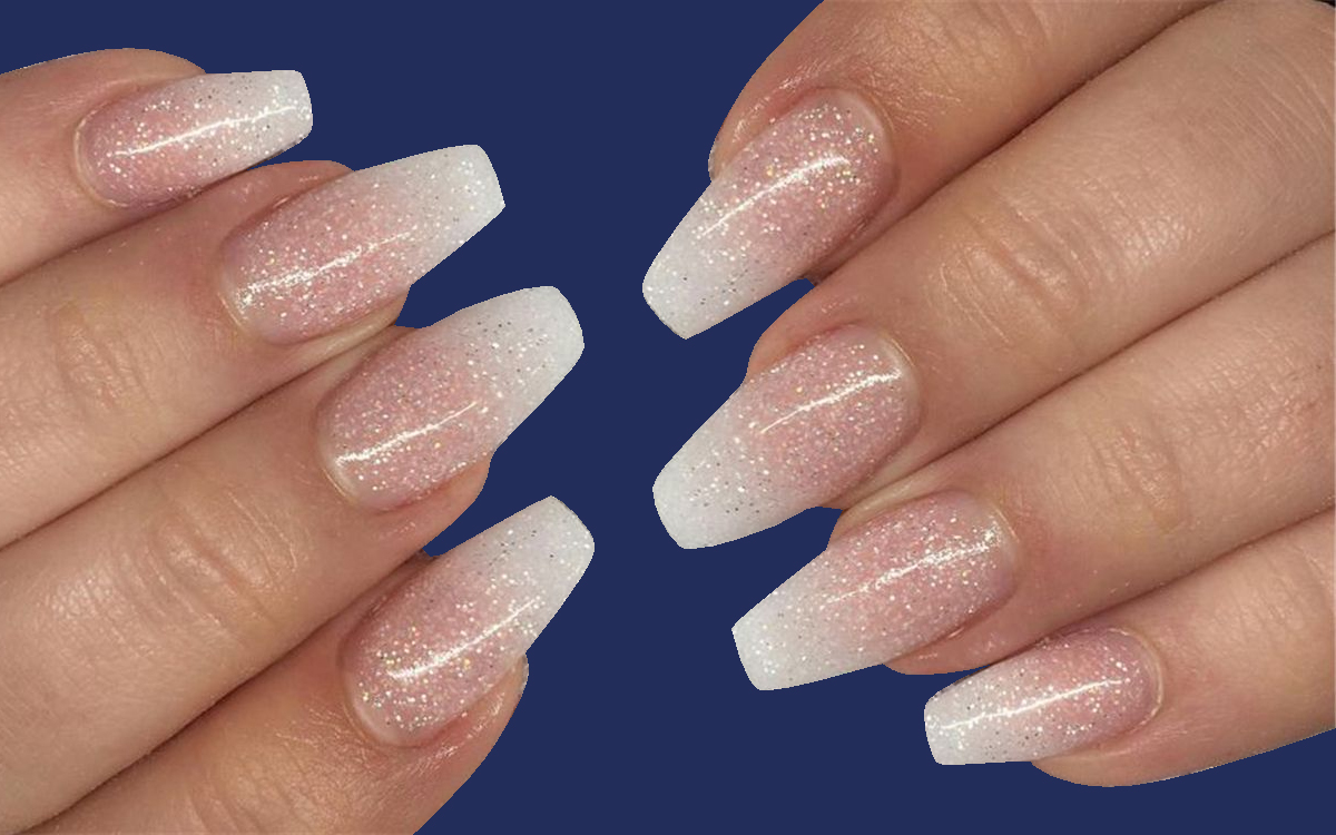 French Tip Coffin Nails with Glitter
