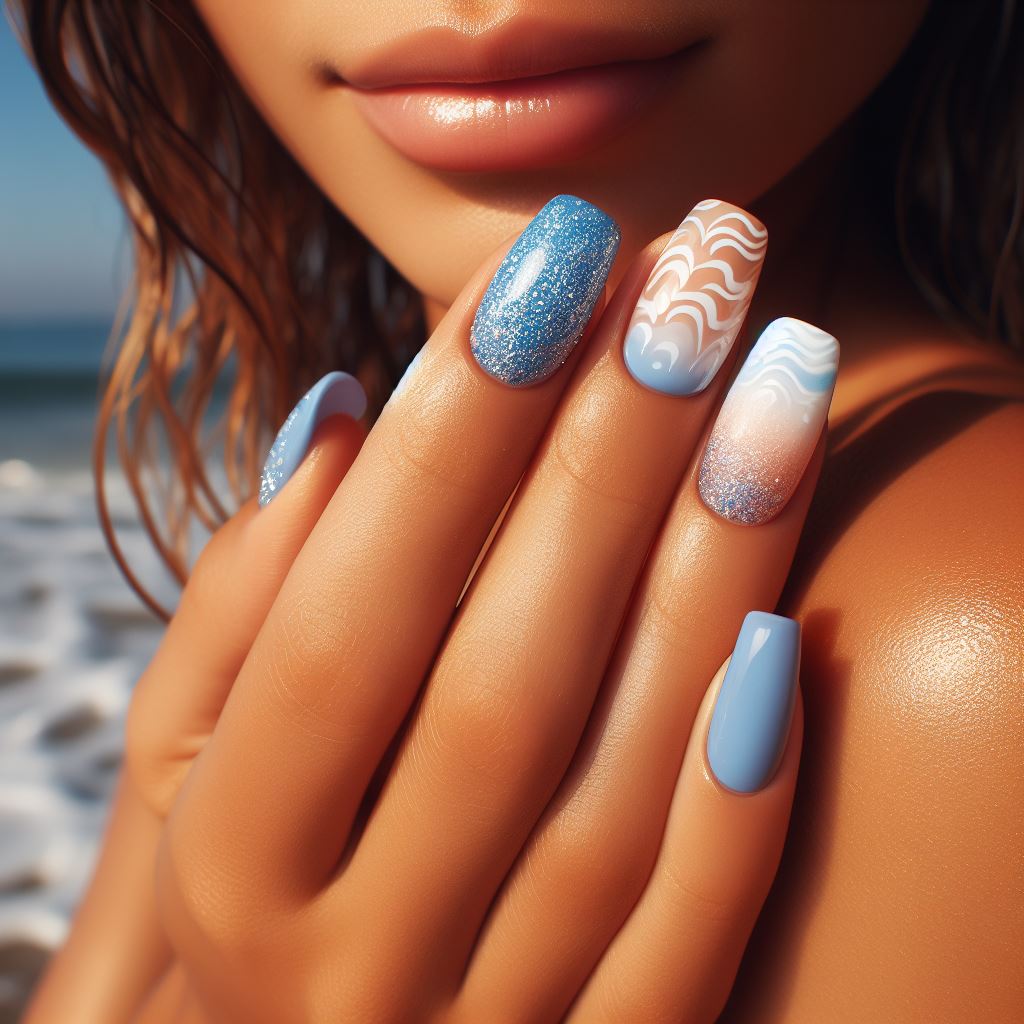 Ocean Breeze Glitter nails