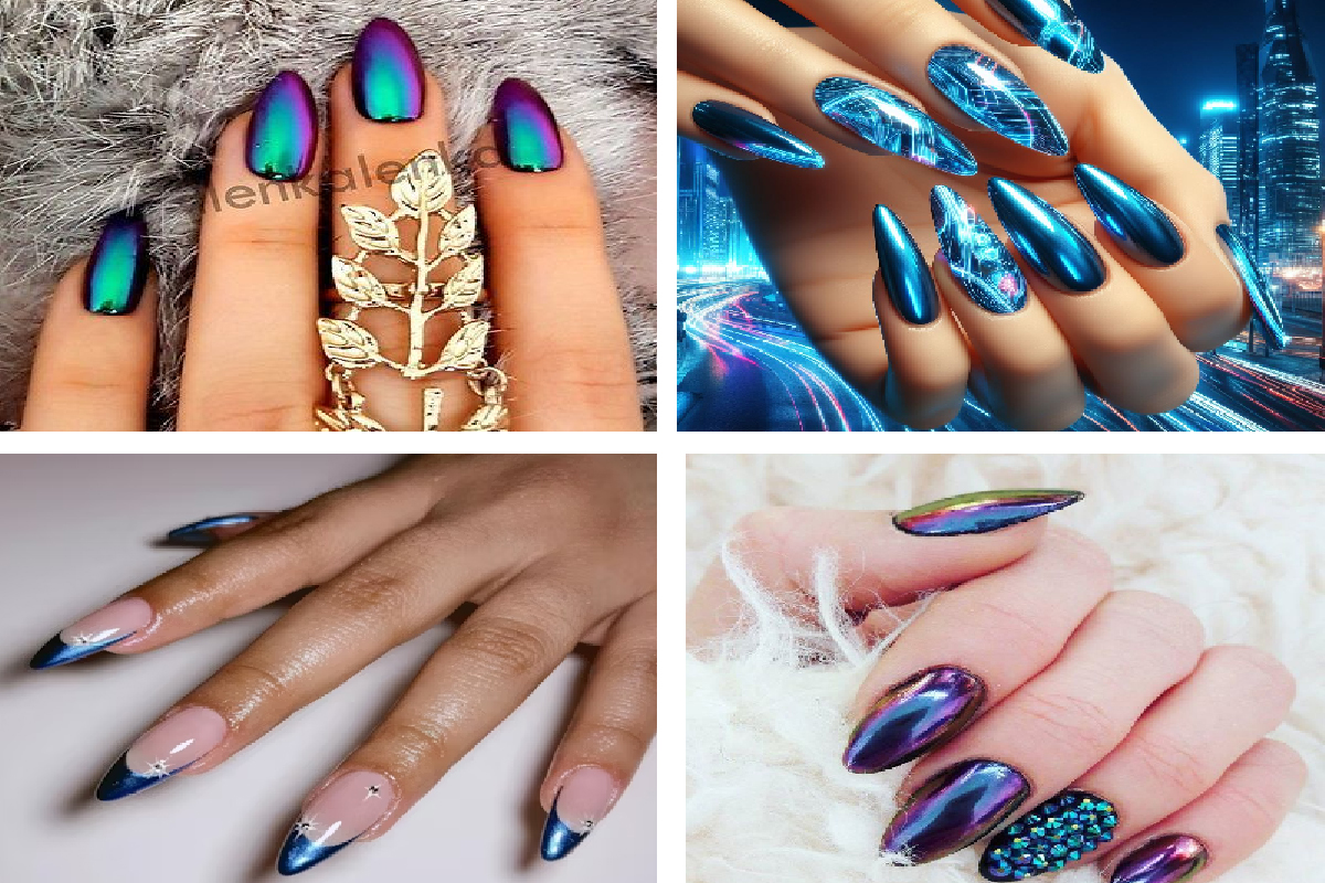 blue chrome nails