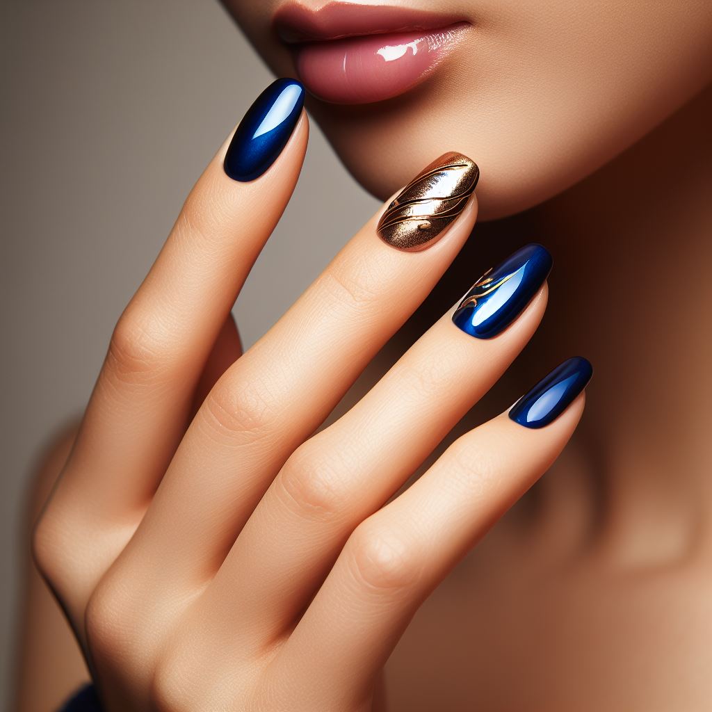  Blue Nails with Gold